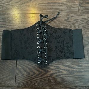 Black lack up corset belt with velcro on the back